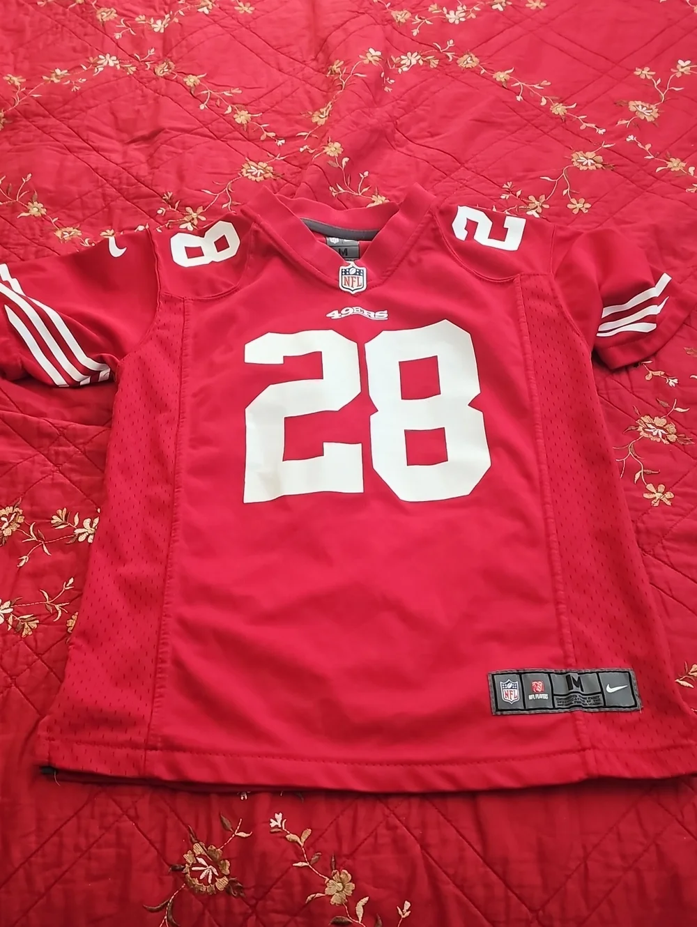 Nike Red Kids Football Jersey with White Numbers #28